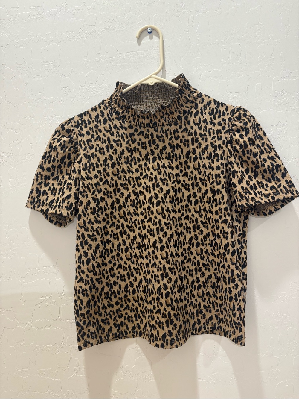 Zara Leopard Print Mock Neck Short Sleeve Top - Brown